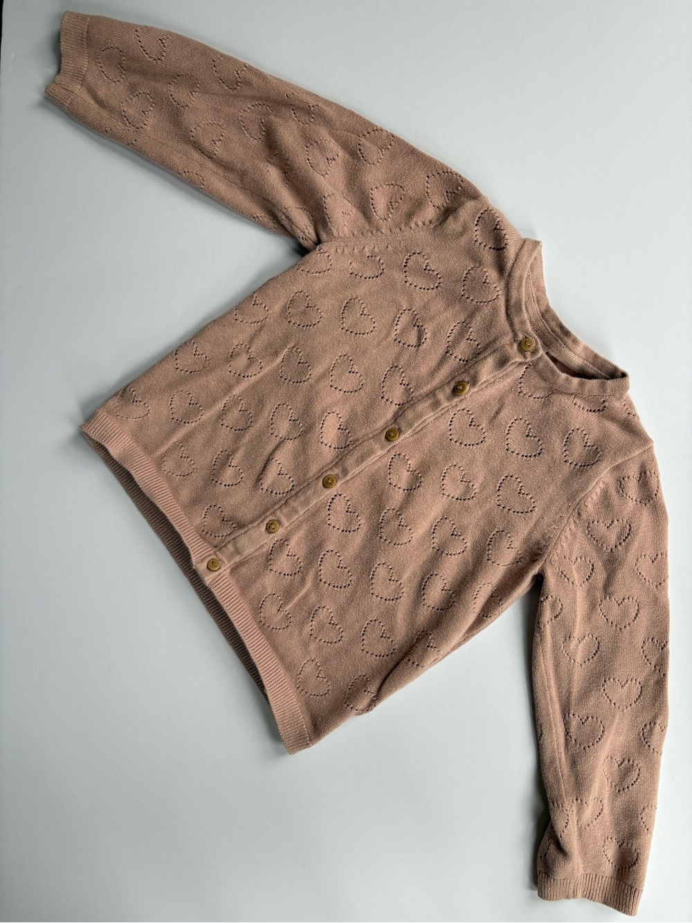 Girls Heart-Pattern Button Cardigan Sweater - Dusty Rose (Size 2-3T)